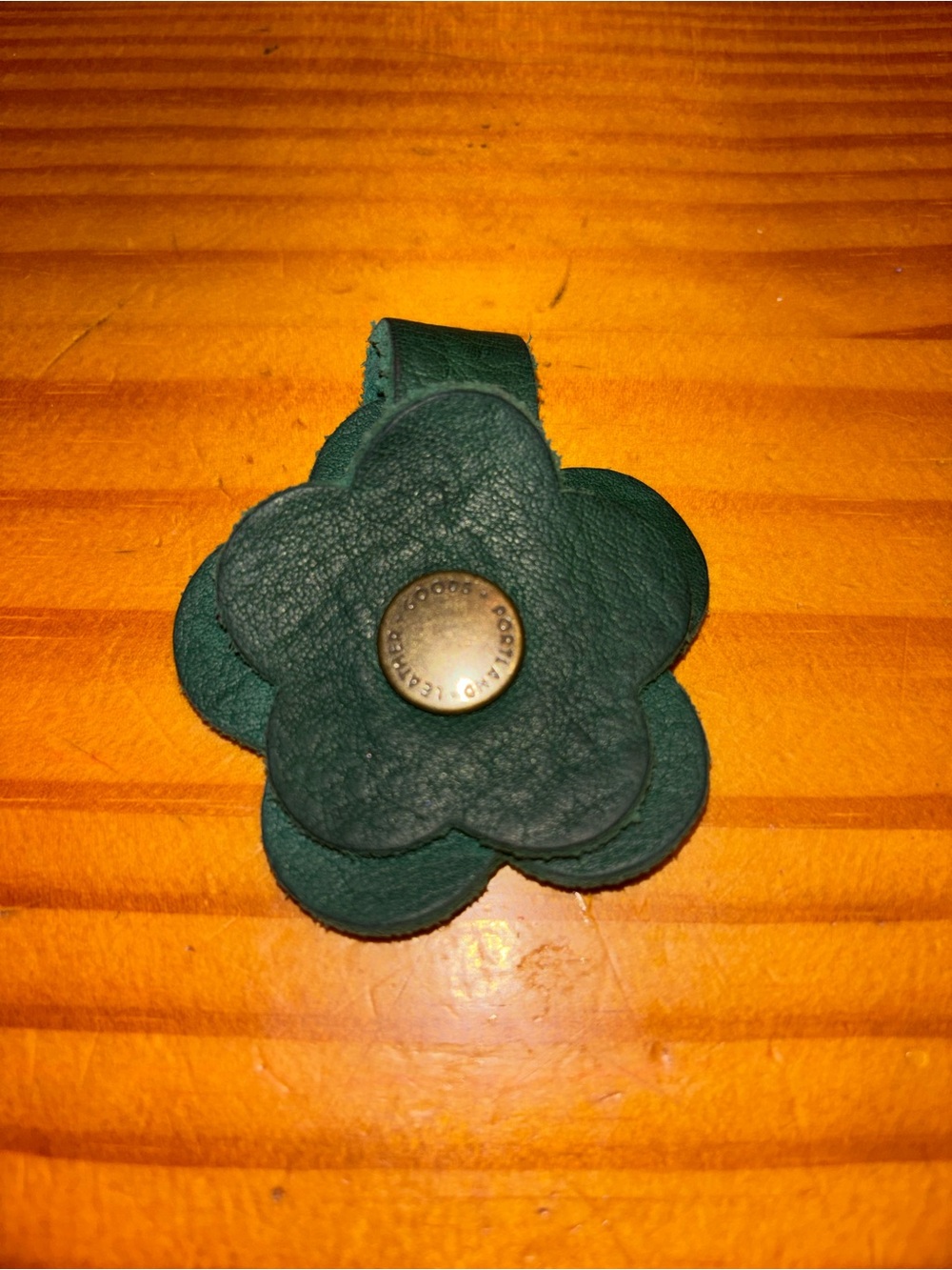 Dark Green Leather Snap Flower Charm